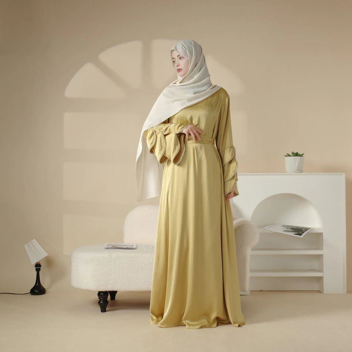 3-Layer Diamond Ruffle Sleeve Abaya With Pockets (MA040) - Image 11