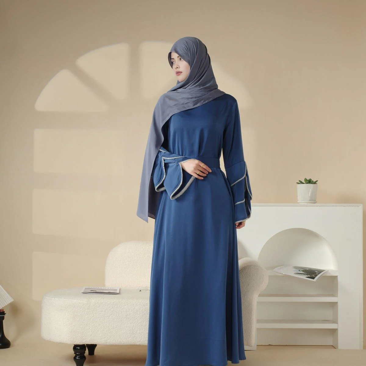 3-Layer Diamond Ruffle Sleeve Abaya With Pockets (MA040) - Image 12
