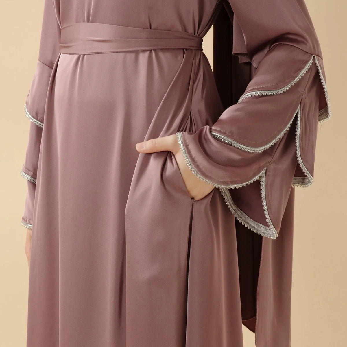 3-Layer Diamond Ruffle Sleeve Abaya With Pockets (MA040) - Image 3