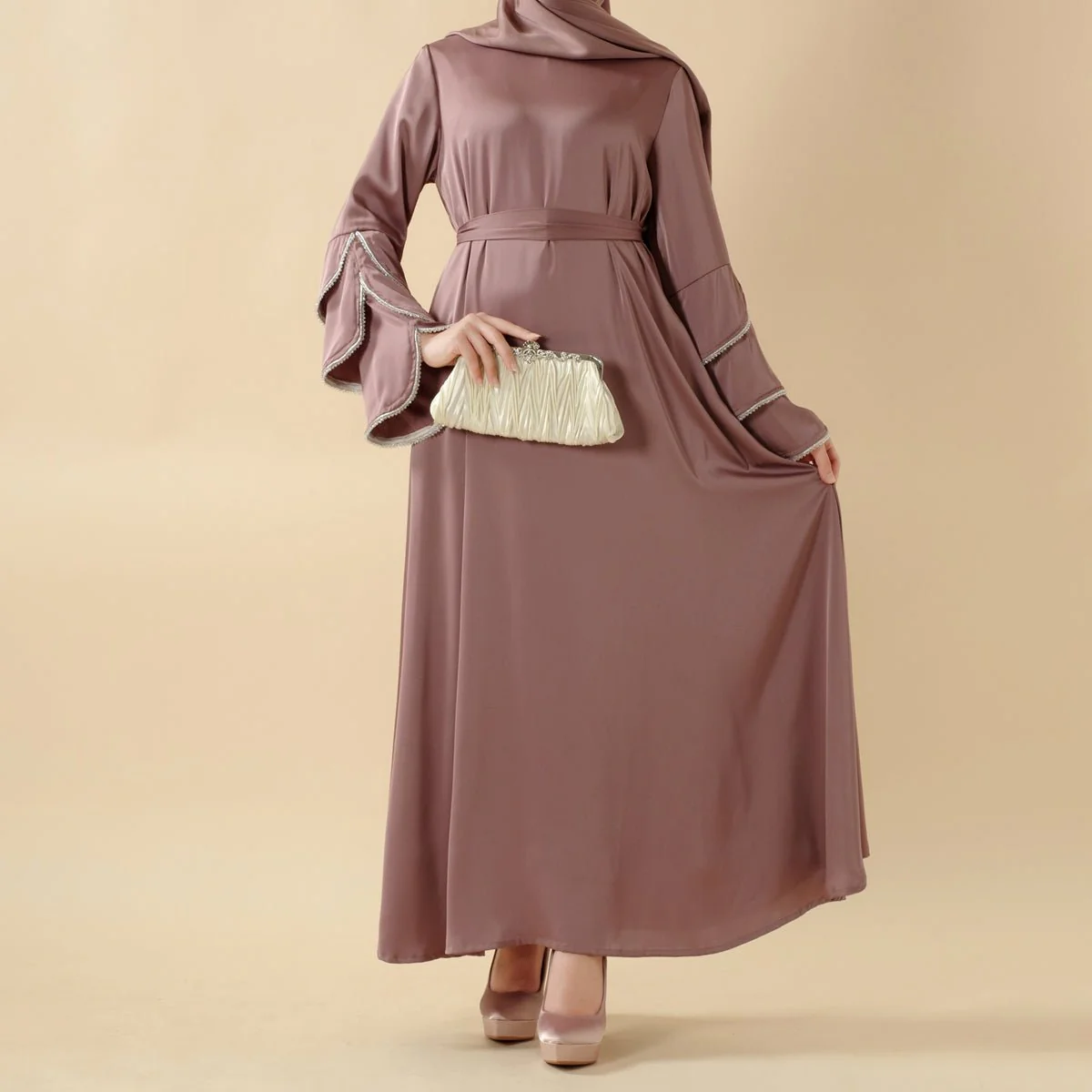 3-Layer Diamond Ruffle Sleeve Abaya With Pockets (MA040) - Image 4