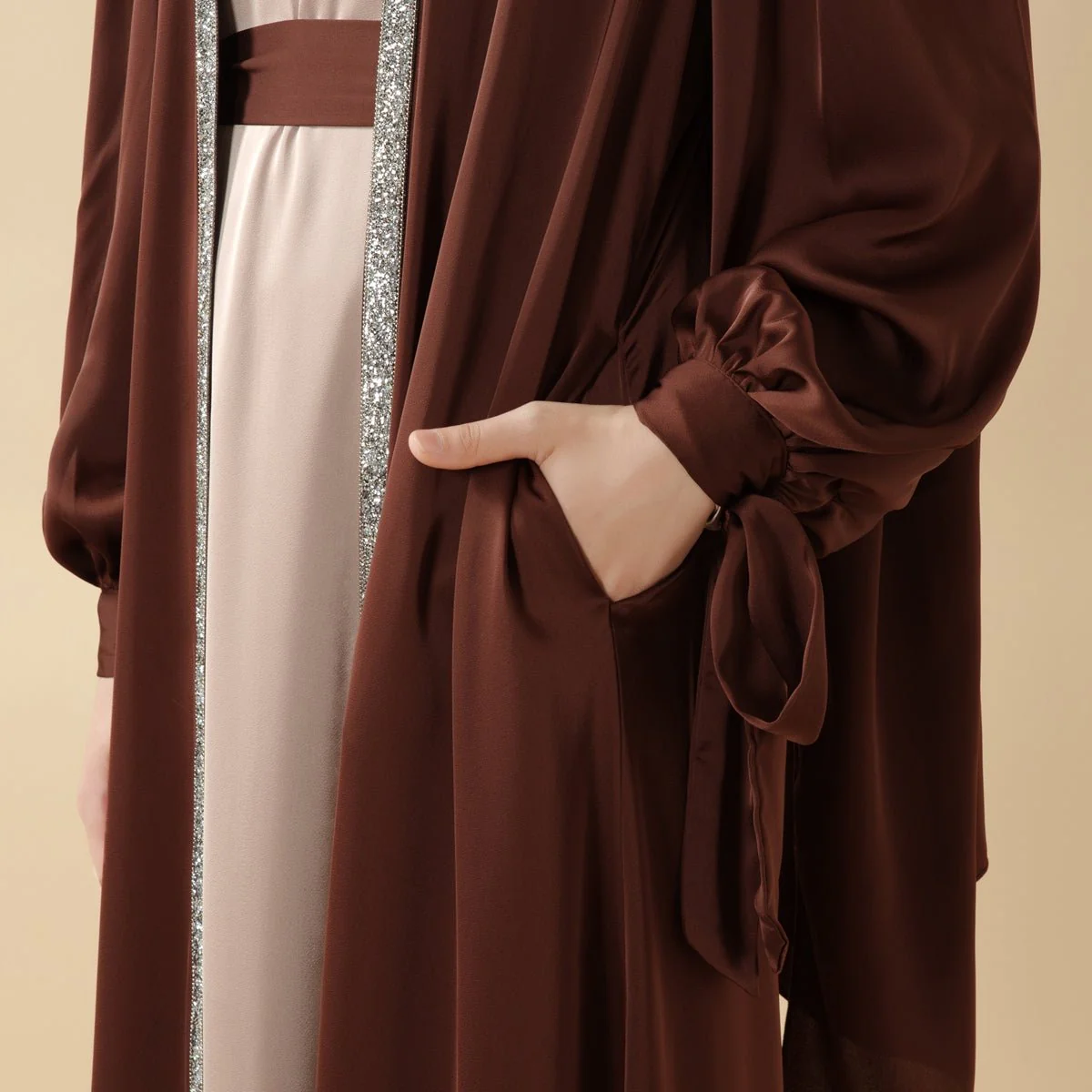 Bow Tie Sleeve Abaya Set With Long-sleeve Inner Dress (MOA026) - Image 13