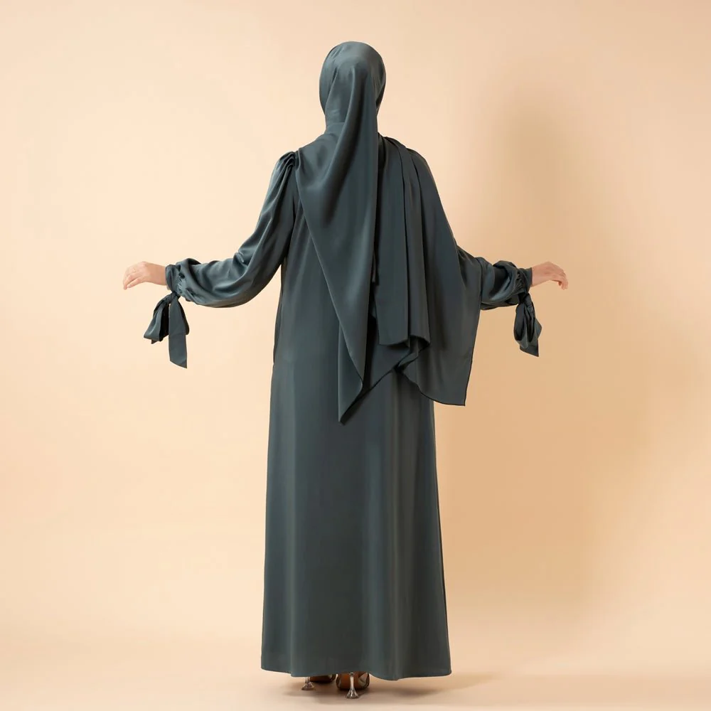 Bow Tie Sleeve Abaya Set With Long-sleeve Inner Dress (MOA026) - Image 18