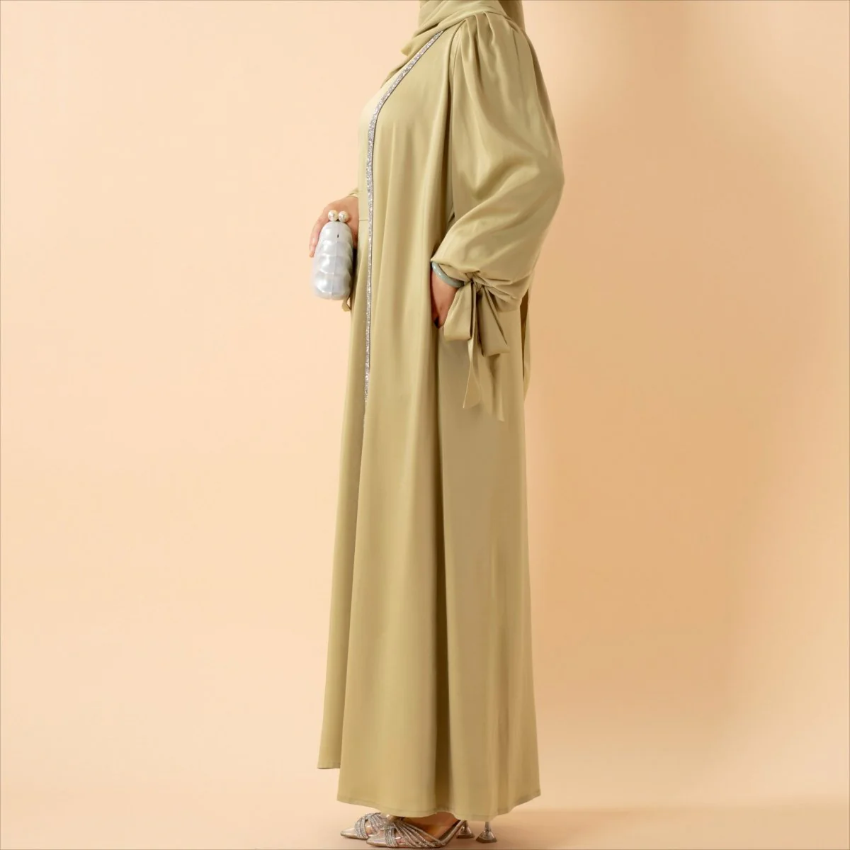 Bow Tie Sleeve Abaya Set With Long-sleeve Inner Dress (MOA026) - Image 23