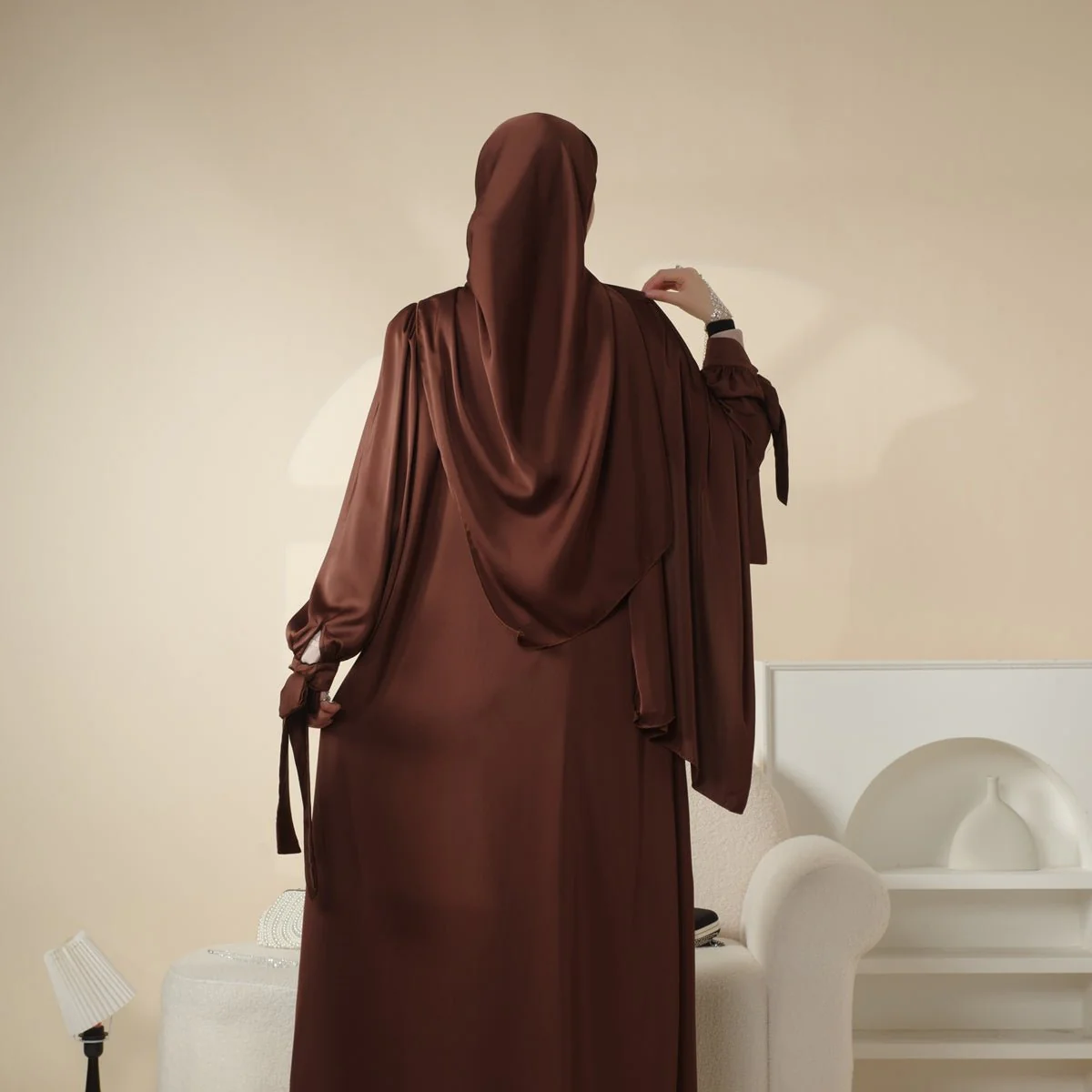 Bow Tie Sleeve Abaya Set With Long-sleeve Inner Dress (MOA026) - Image 8
