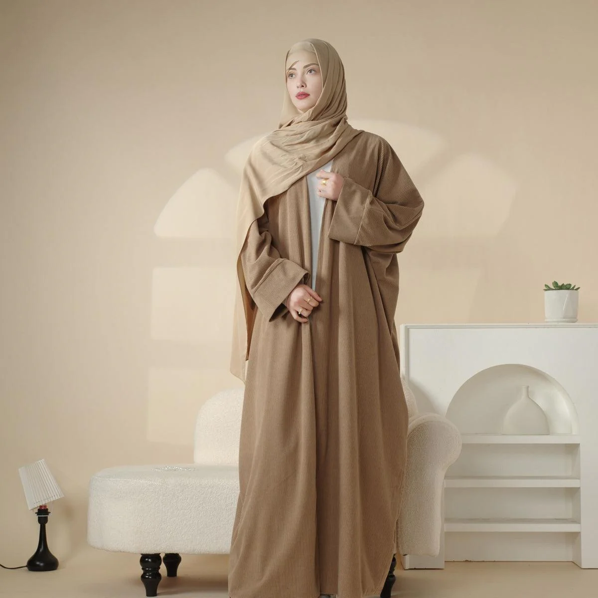 Corduroy Cardigan Open Abaya (MOA028) - Image 11