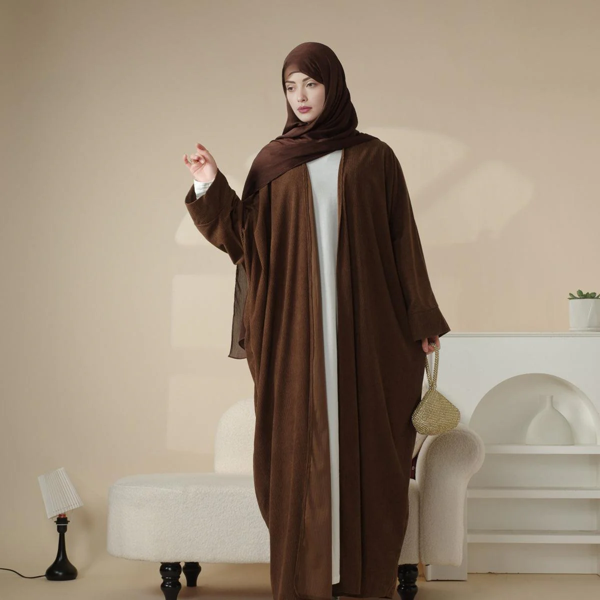 Corduroy Cardigan Open Abaya (MOA028) - Image 5