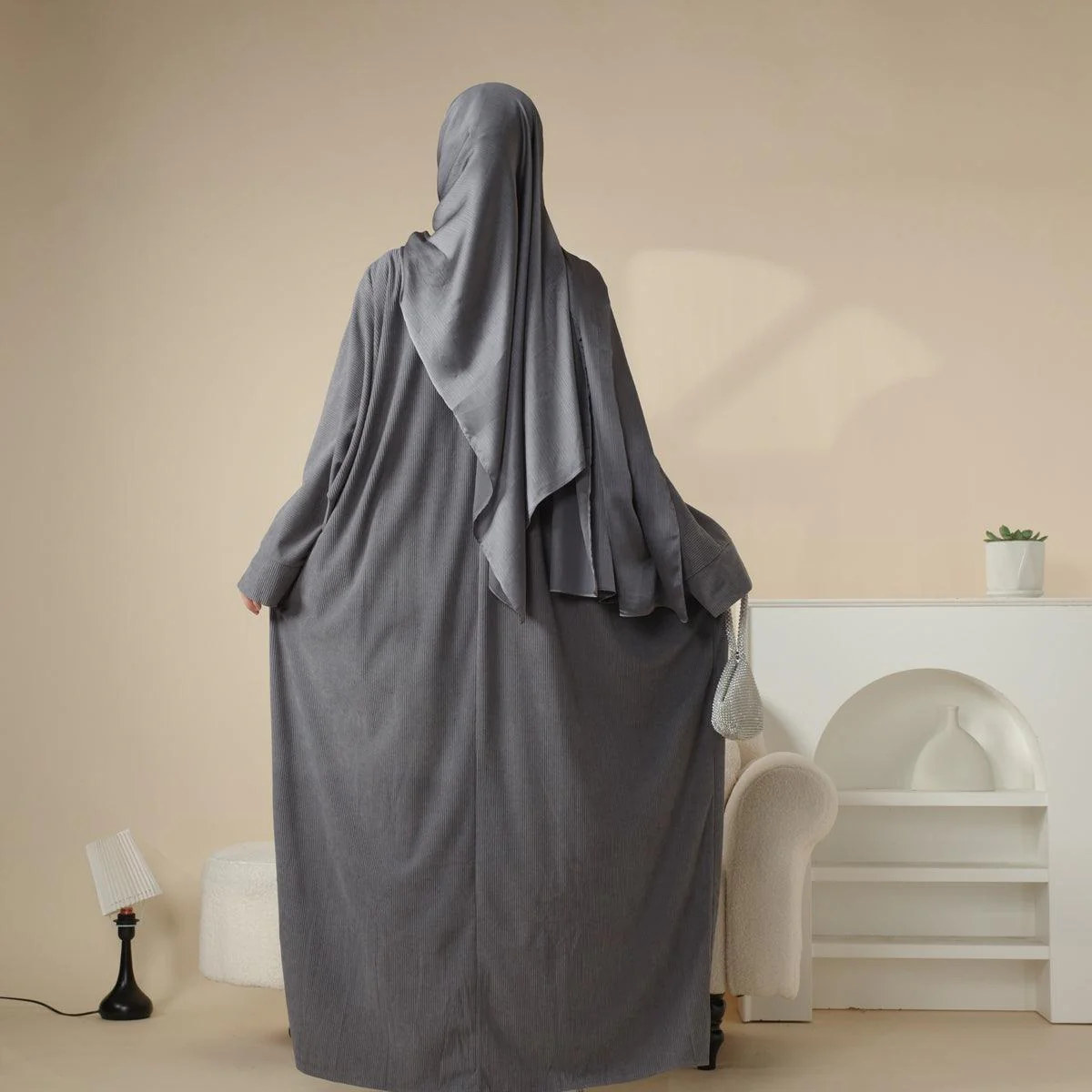 Corduroy Cardigan Open Abaya (MOA028) - Image 8