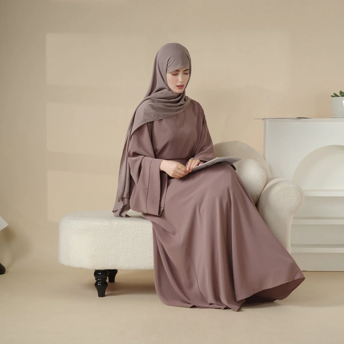 Elegant Solid Color Abaya For Muslimahs (MA036) - Image 13