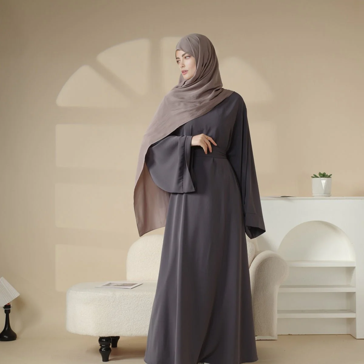 Elegant Solid Color Abaya For Muslimahs (MA036) - Image 7