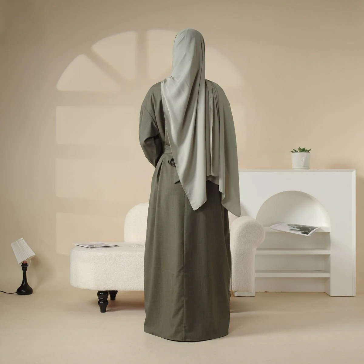 Linen Plain Abaya with Pockets 2-Piece Set (MA043) - Image 11