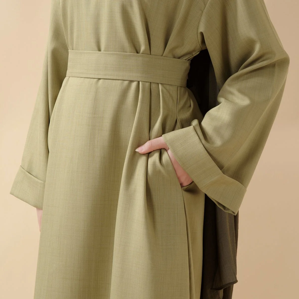 Linen Plain Abaya with Pockets 2-Piece Set (MA043) - Image 3