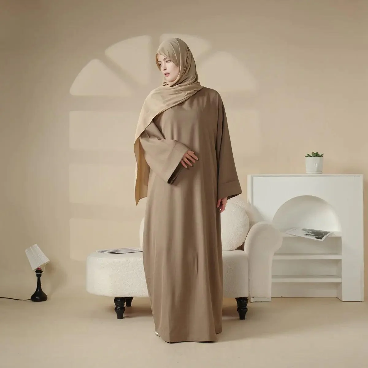 Linen Plain Abaya with Pockets 2-Piece Set (MA043) - Image 4