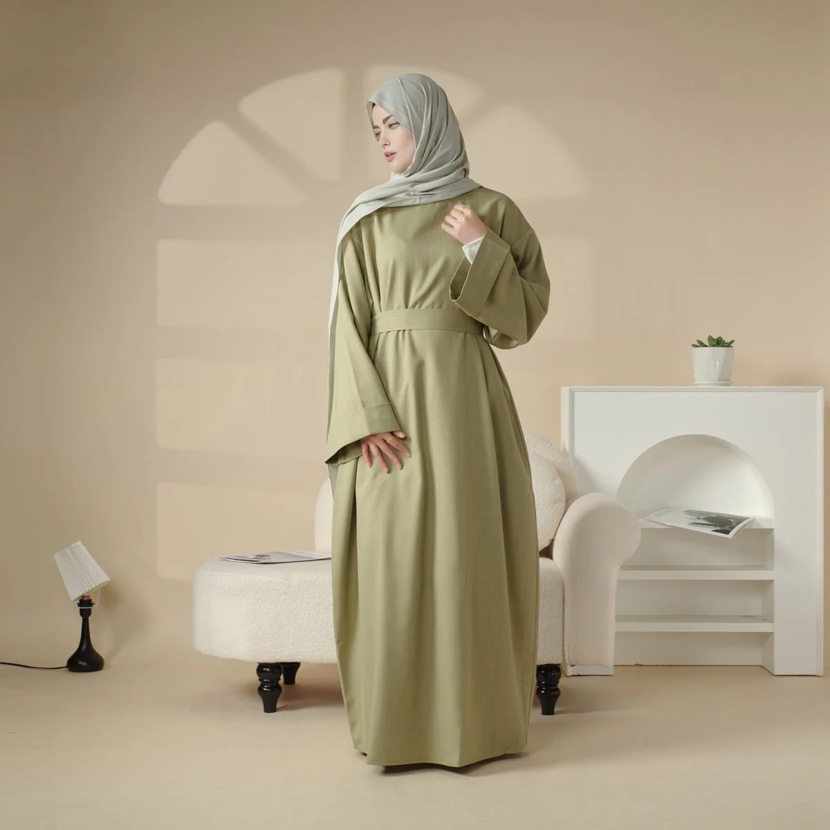 Linen Plain Abaya with Pockets 2-Piece Set (MA043) - Image 7