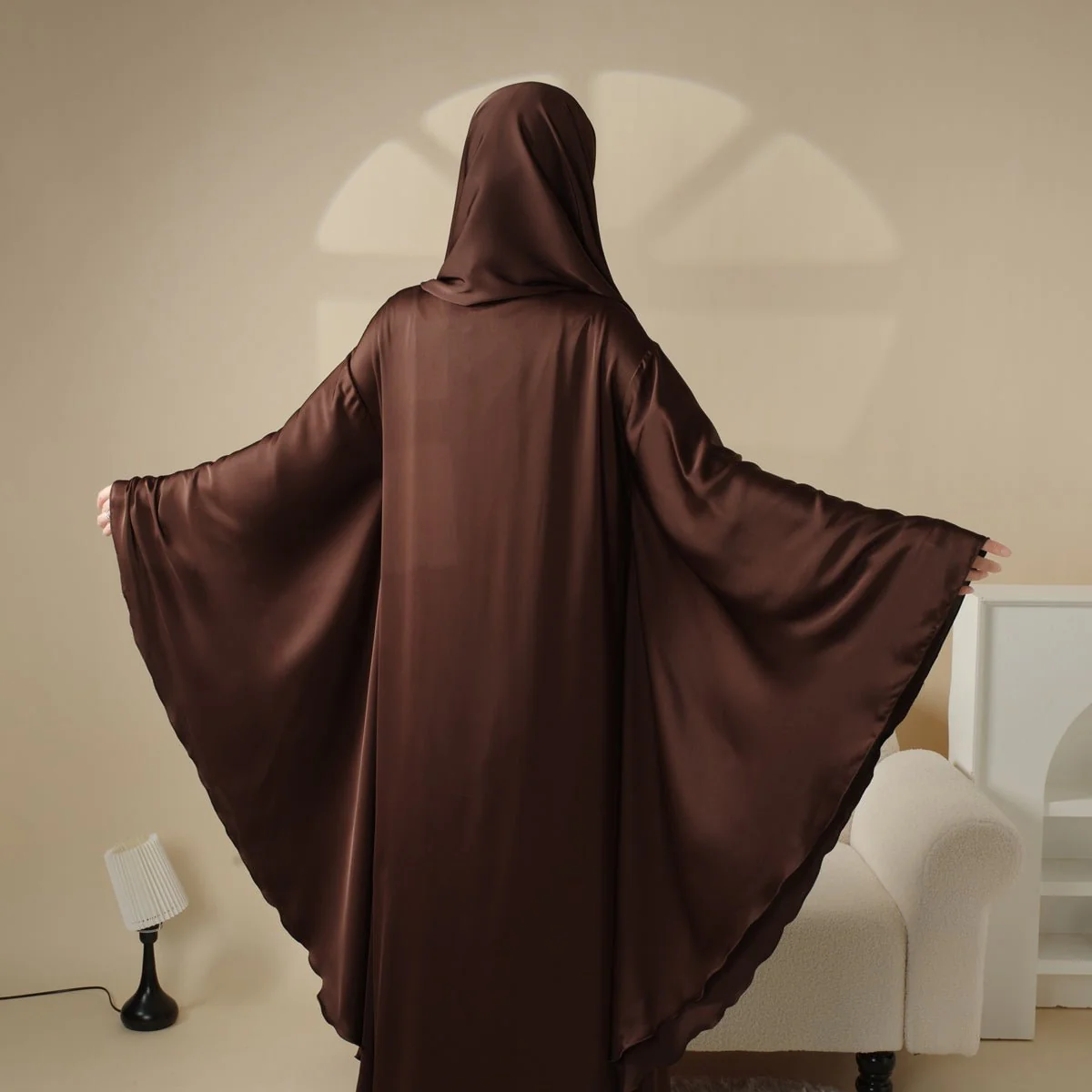 Luxury Satin Floaty Kaftan Abaya With Matching Hijab (MA054) - Image 9