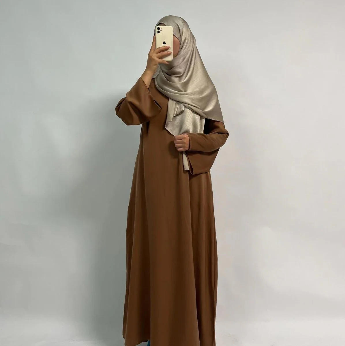 Satin Double Pocket Concealed Button Plain Abaya (MA030) - Image 12