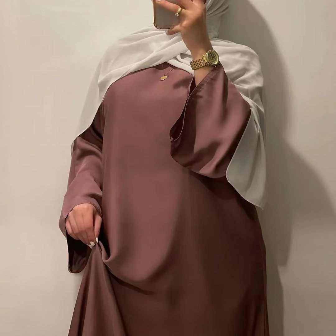 Satin Double Pocket Concealed Button Plain Abaya (MA030) - Image 8