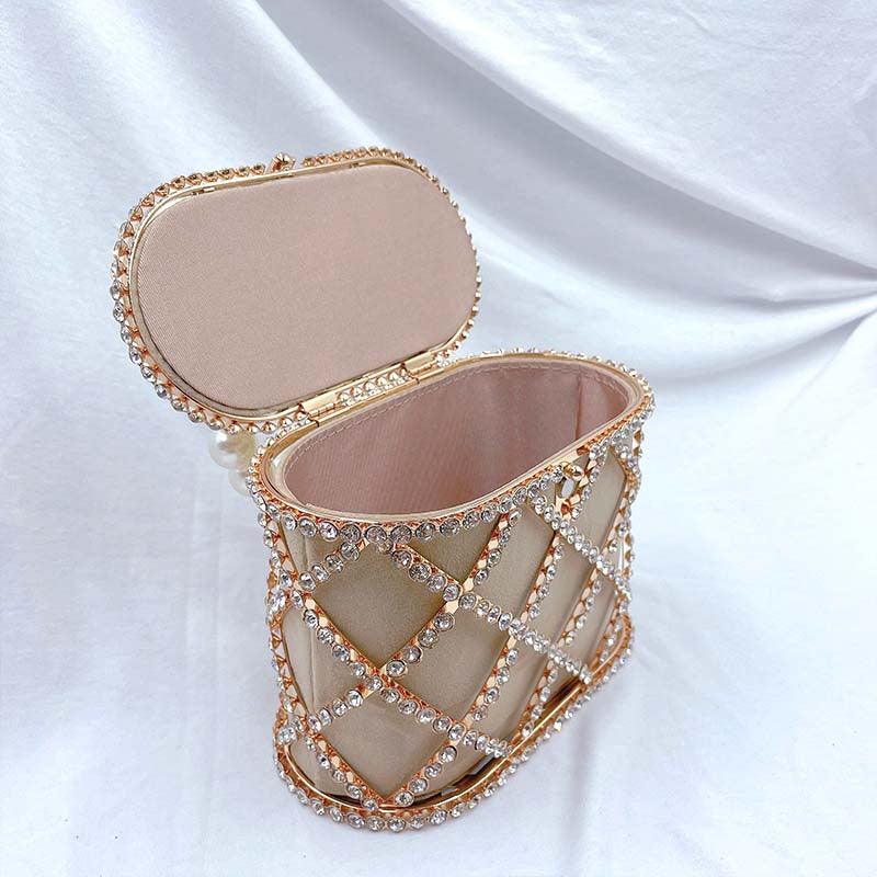 MAC022 Stylish Pearl Diagonal Span Basket Bag - Image 4