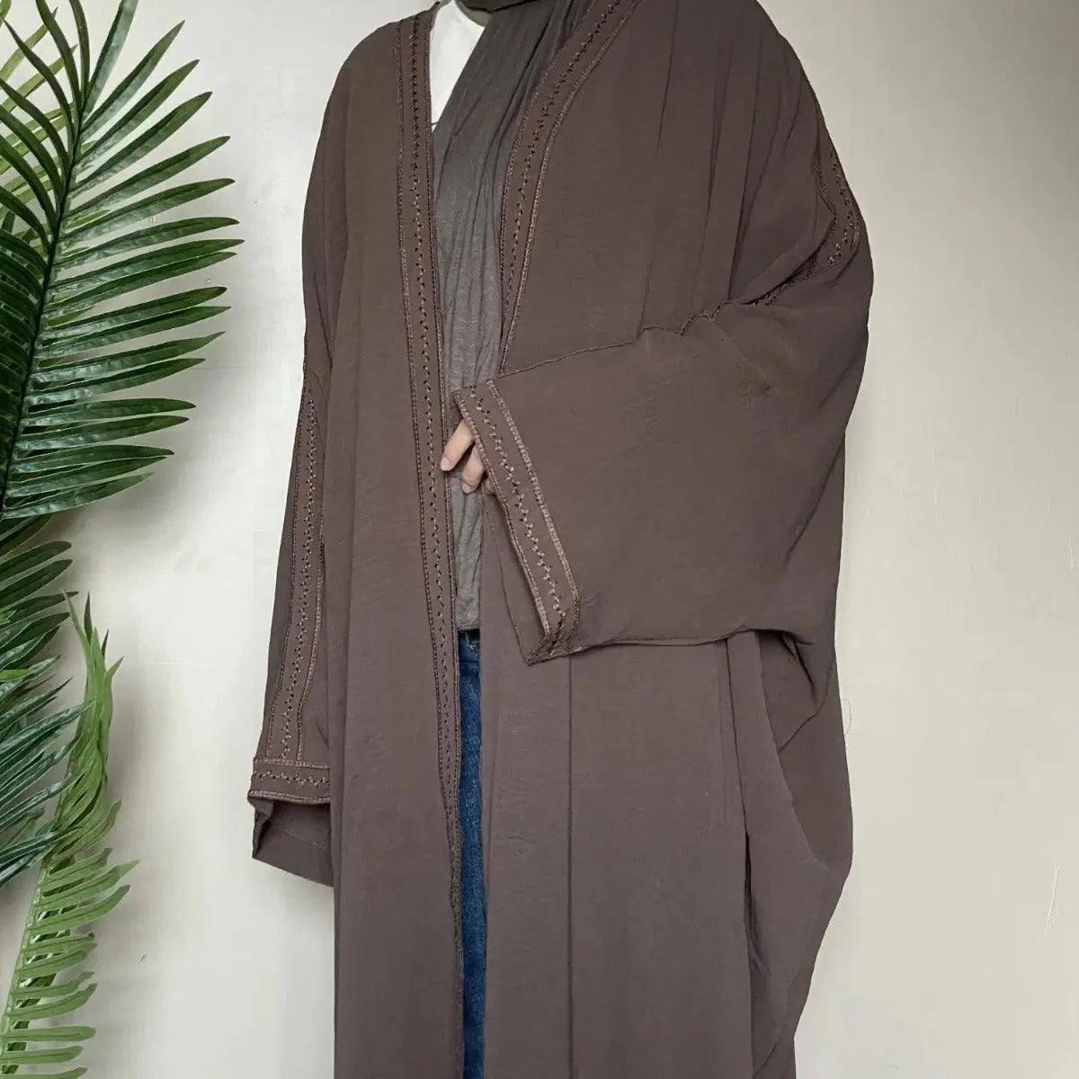 Batwing Sleeve Embroidered Open Abaya (MOA015) - Image 11