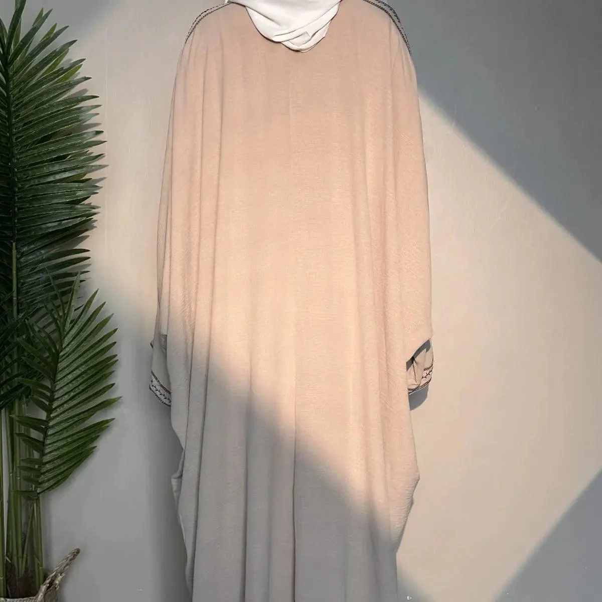 Batwing Sleeve Embroidered Open Abaya (MOA015) - Image 3
