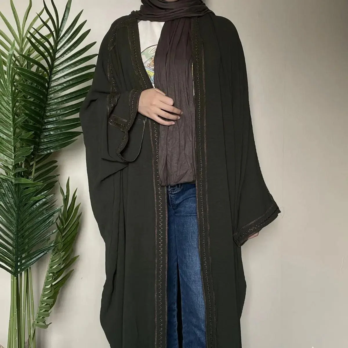 Batwing Sleeve Embroidered Open Abaya (MOA015) - Image 4
