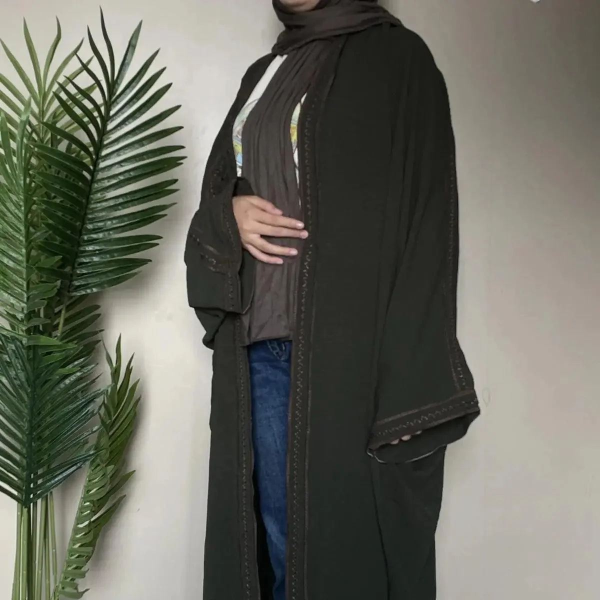 Batwing Sleeve Embroidered Open Abaya (MOA015) - Image 5