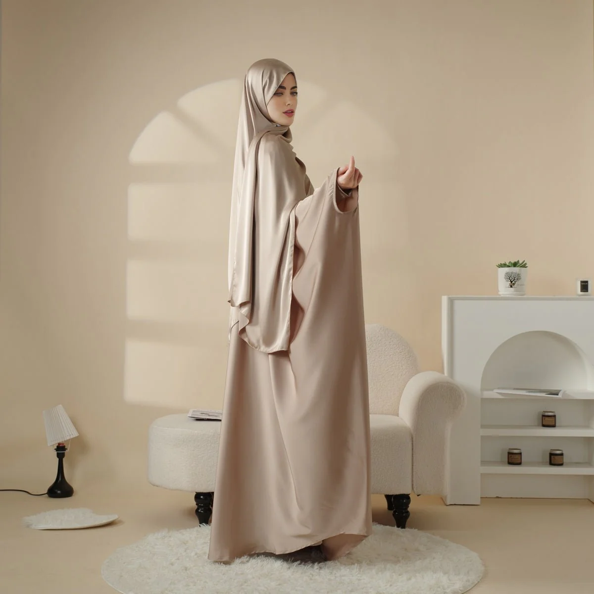 5-Piece Set Butterfly Abaya With Niqab, Loose Full Cover Satin Abaya (MOA019) - Image 10