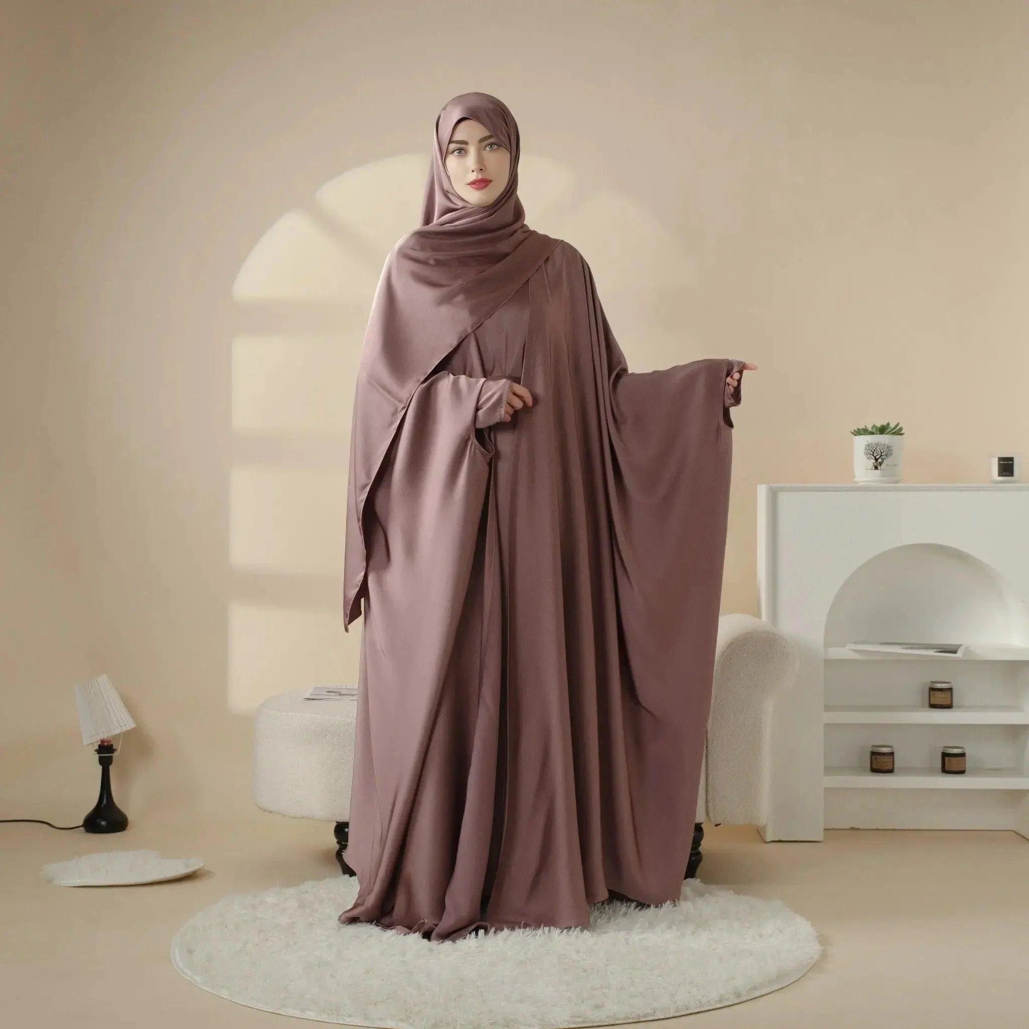 5-Piece Set Butterfly Abaya With Niqab, Loose Full Cover Satin Abaya (MOA019) - Image 12