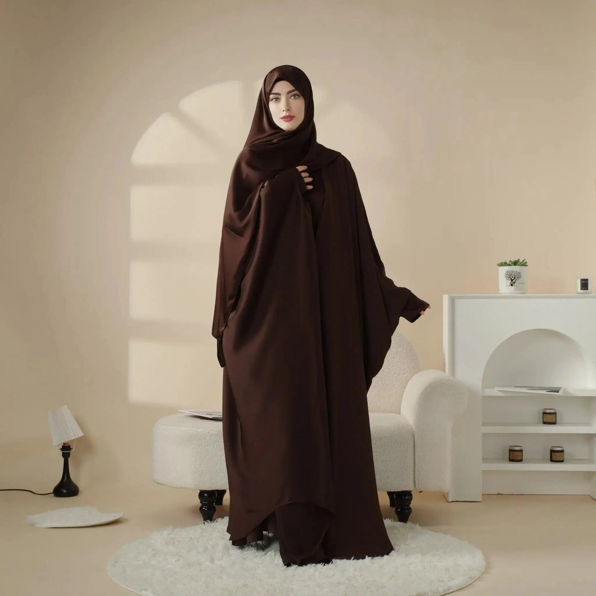 5-Piece Set Butterfly Abaya With Niqab, Loose Full Cover Satin Abaya (MOA019) - Image 15