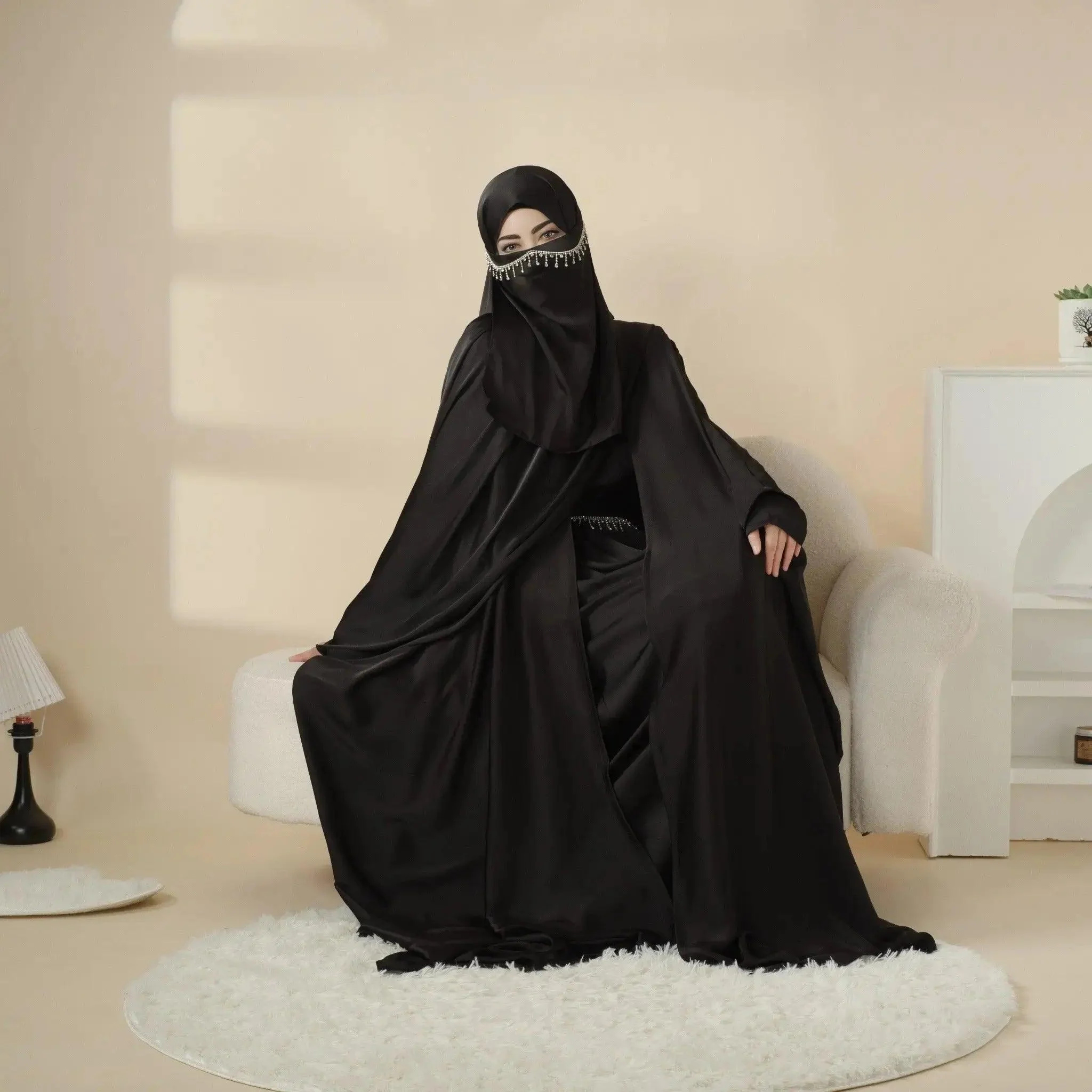 5-Piece Set Butterfly Abaya With Niqab, Loose Full Cover Satin Abaya (MOA019) - Image 17