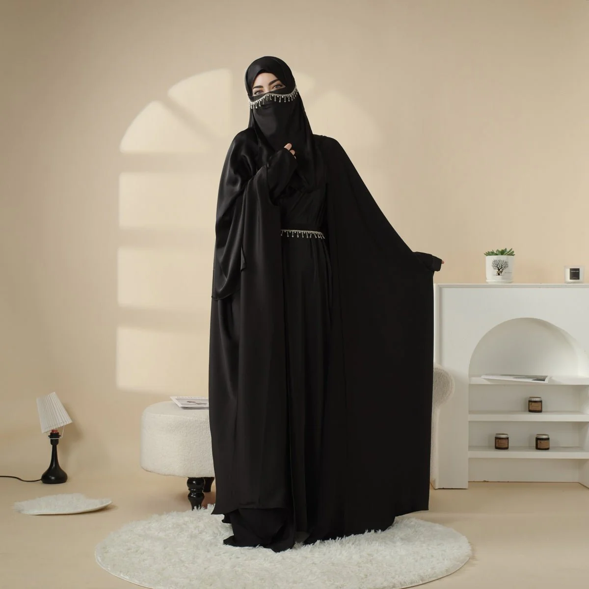 5-Piece Set Butterfly Abaya With Niqab, Loose Full Cover Satin Abaya (MOA019) - Image 18