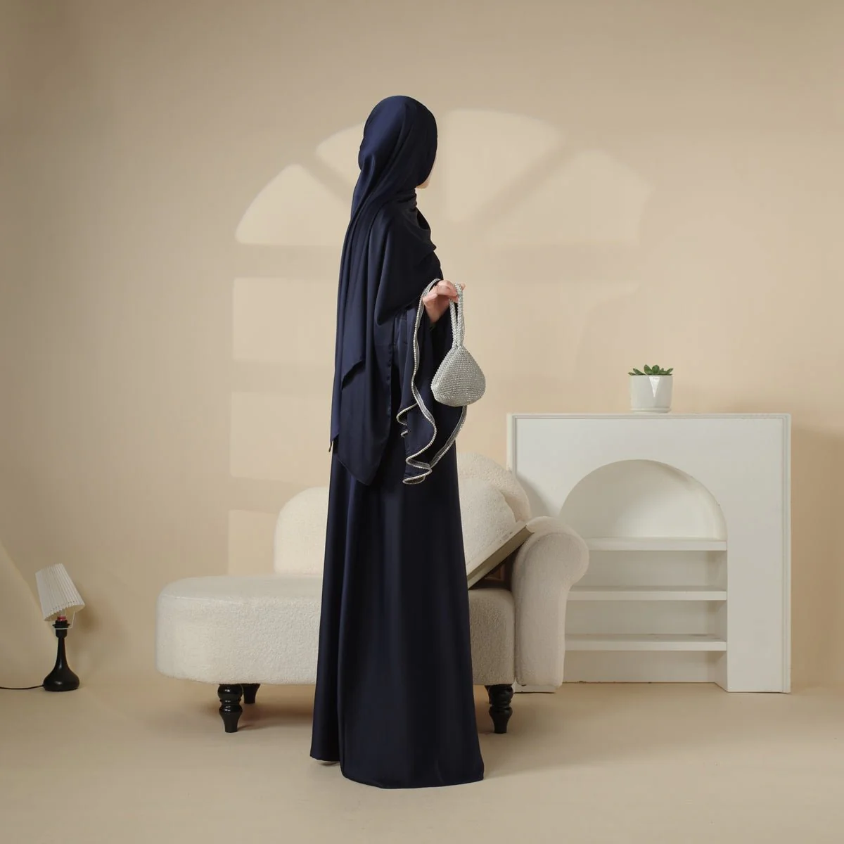 Crepe Satin Ruffle Sleeve Abaya, 5-Piece Set (MOA033) - Image 22