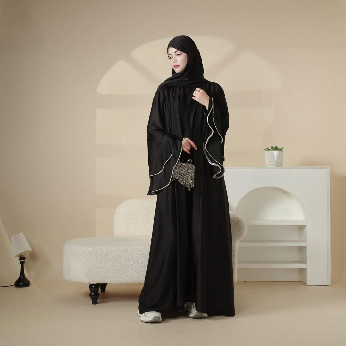 Crepe Satin Ruffle Sleeve Abaya, 5-Piece Set (MOA033) - Image 5