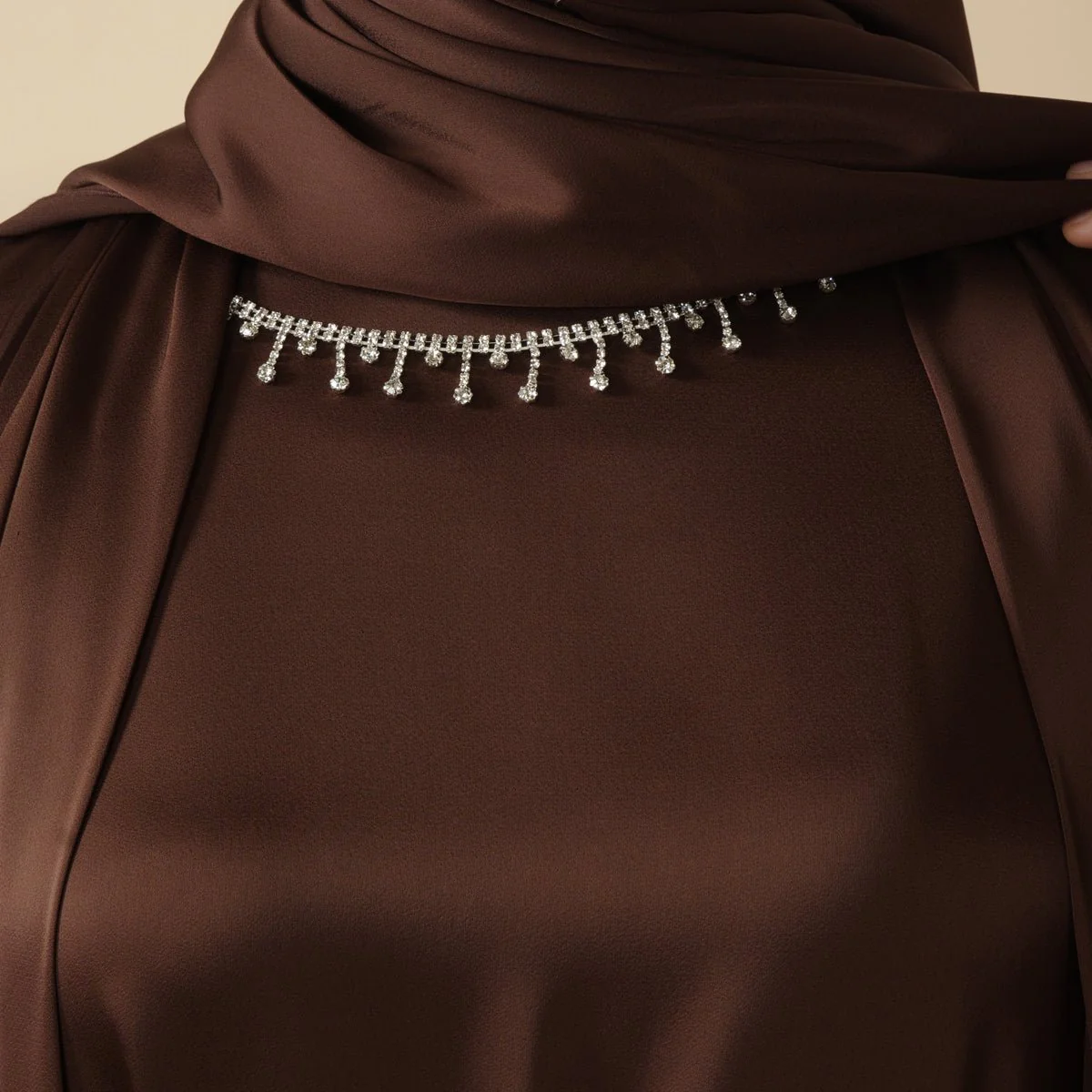 Luxury Satin Abaya With Diamond Tassels Belt,  6-Piece Set (MOA041) - Image 24