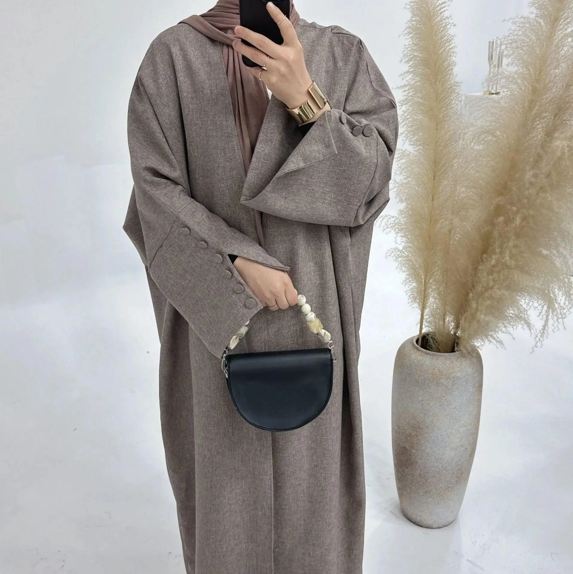 Linen Cardigan Open Abaya (MOA042) - Image 4