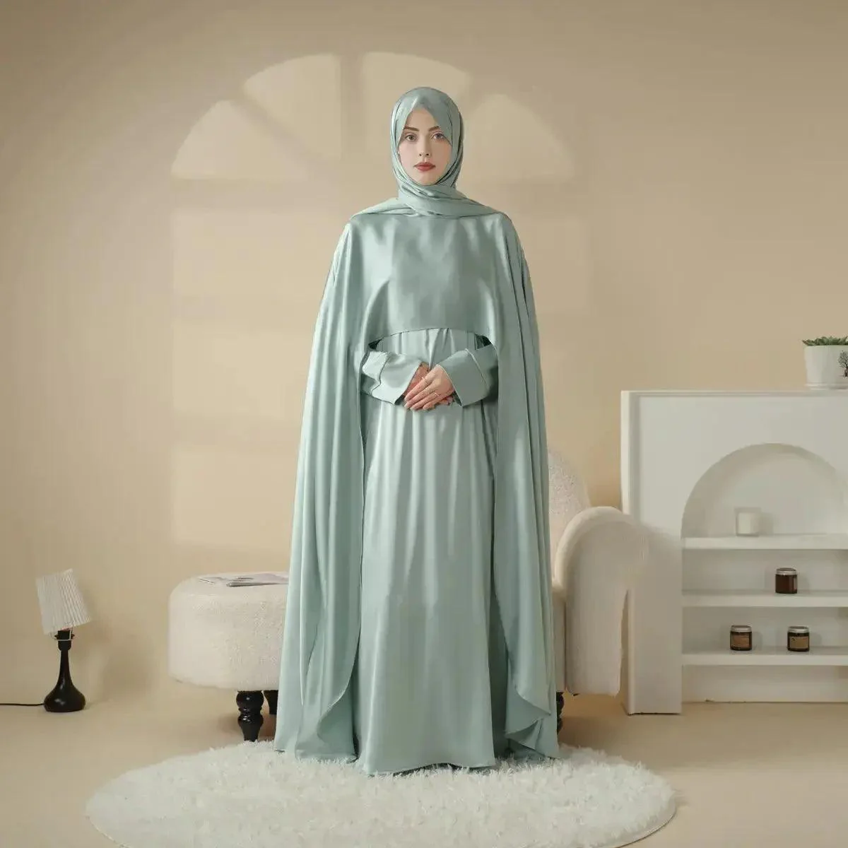 Luxury Wedding Abaya 3-Piece Bridal Abaya Set (MOA044) - Image 11