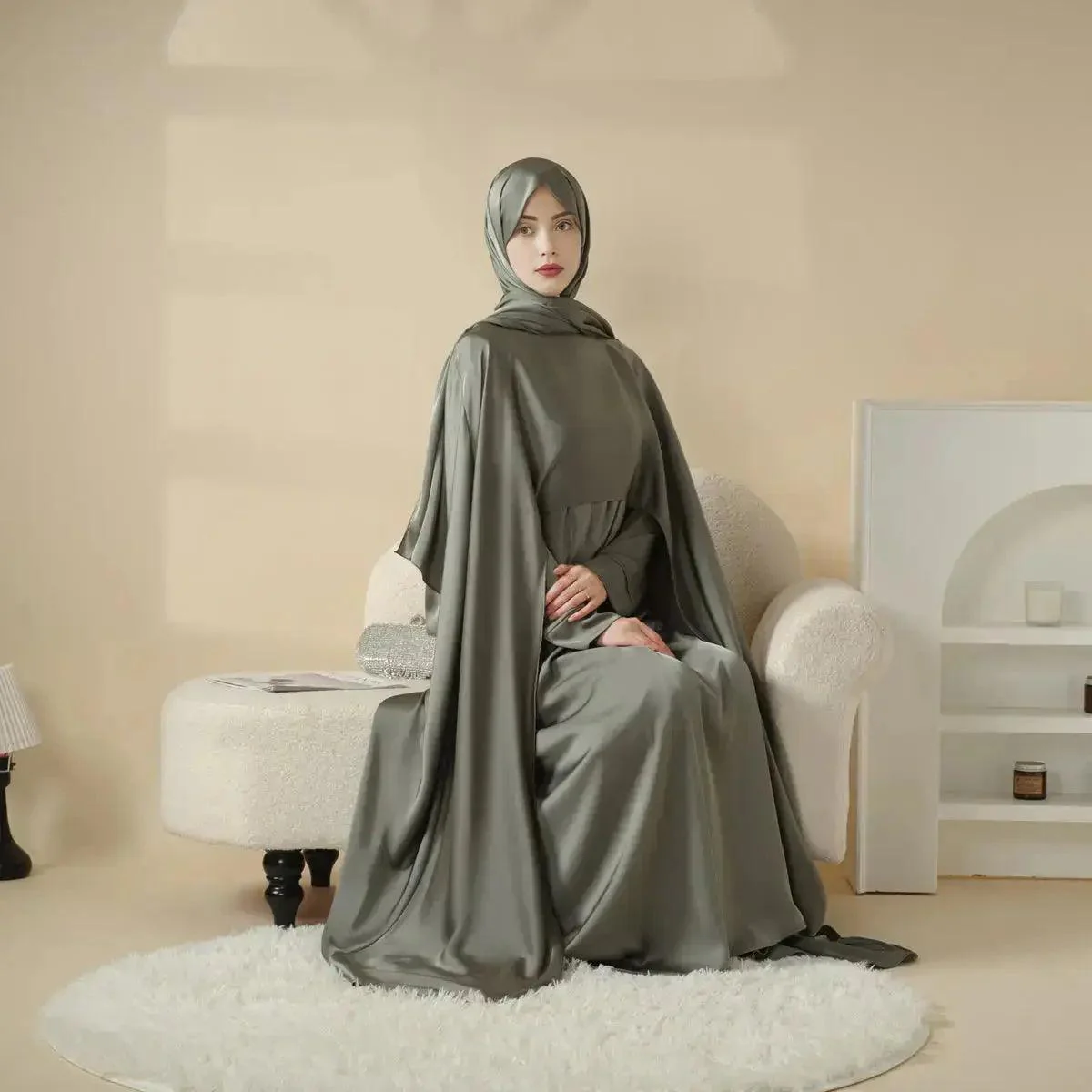 Luxury Wedding Abaya 3-Piece Bridal Abaya Set (MOA044) - Image 6