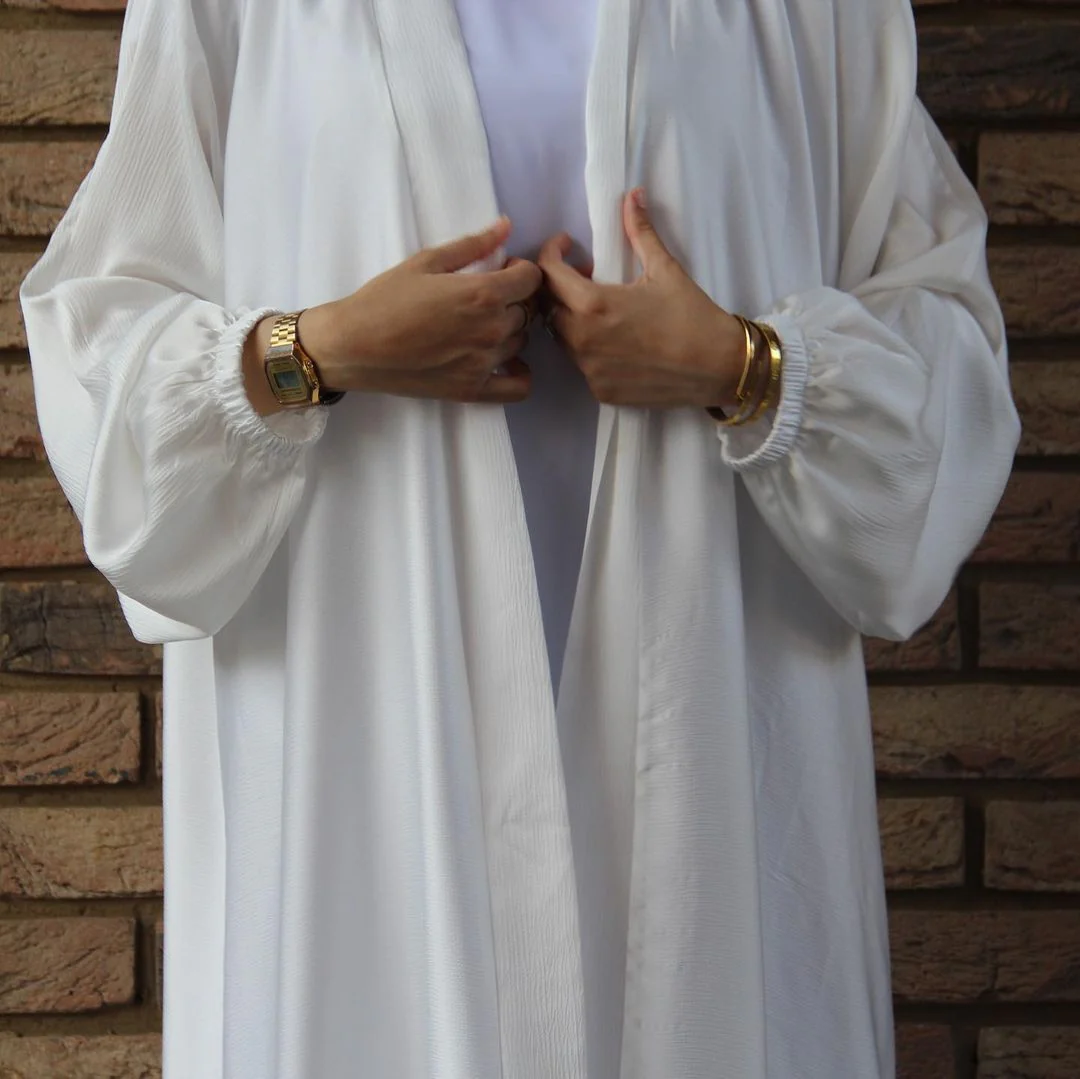 Satin Bunched Sleeve Open Abaya (MOA048) - Image 11