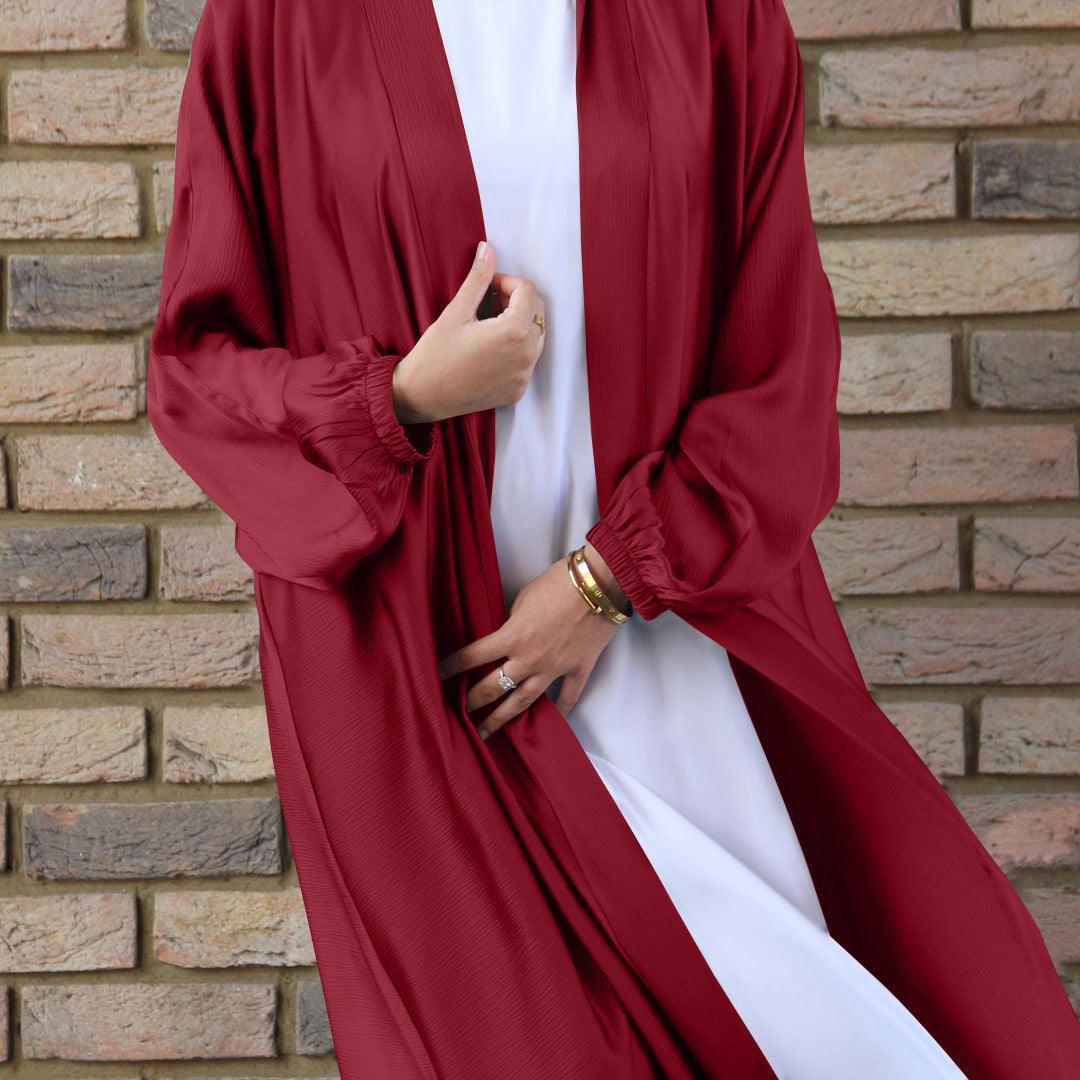Satin Bunched Sleeve Open Abaya (MOA048) - Image 18