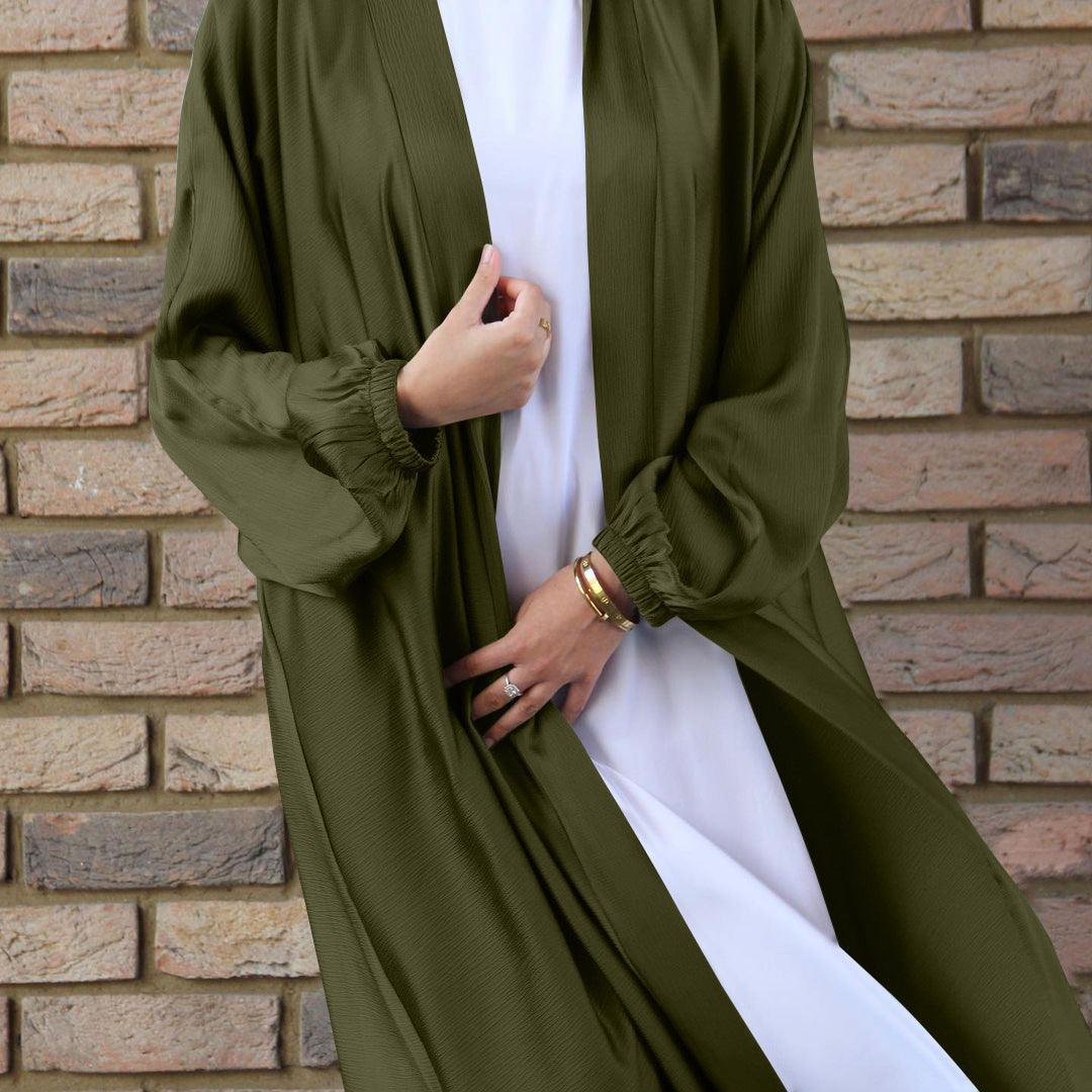 Satin Bunched Sleeve Open Abaya (MOA048) - Image 20