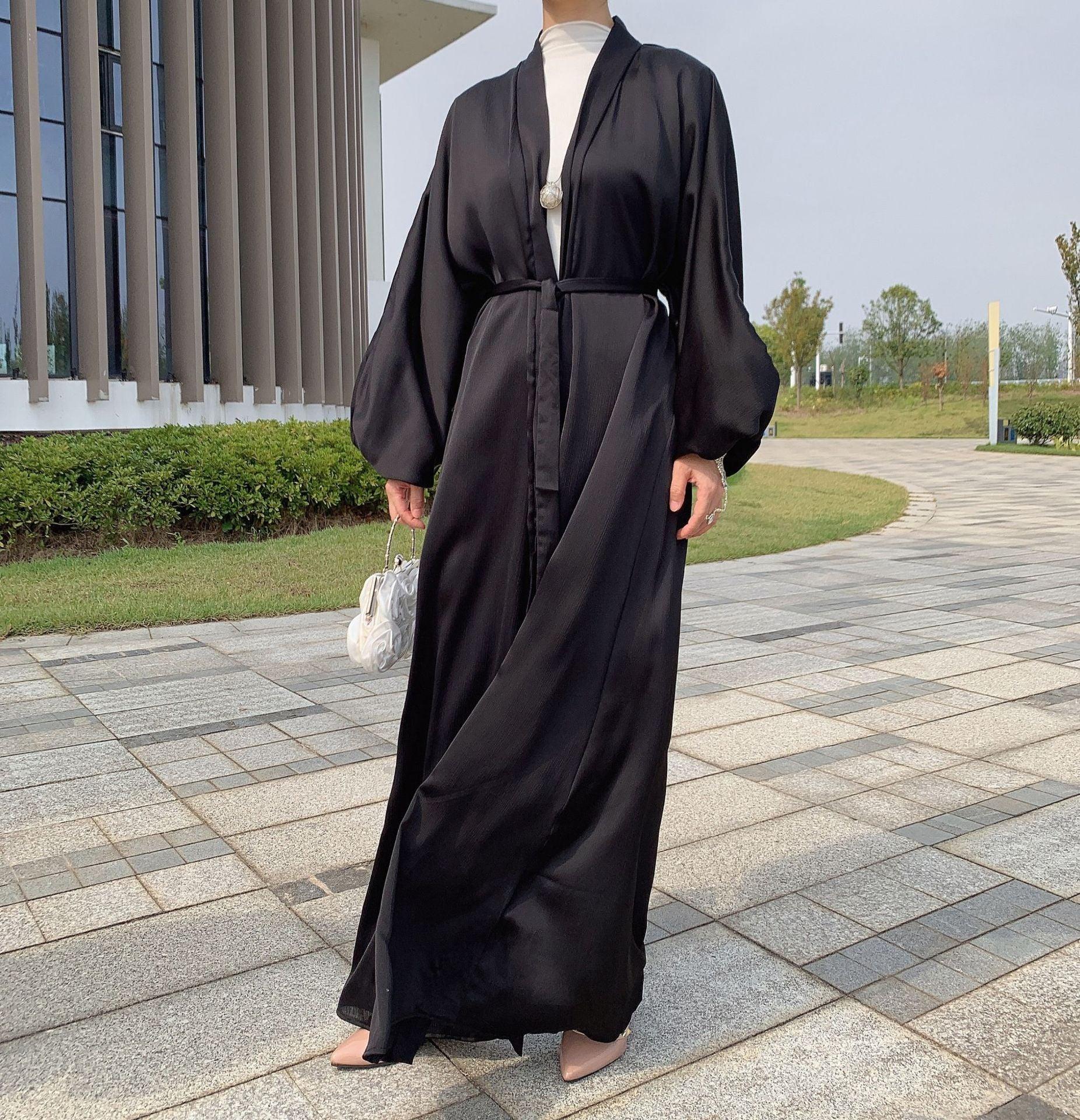 Satin Bunched Sleeve Open Abaya (MOA048) - Image 21