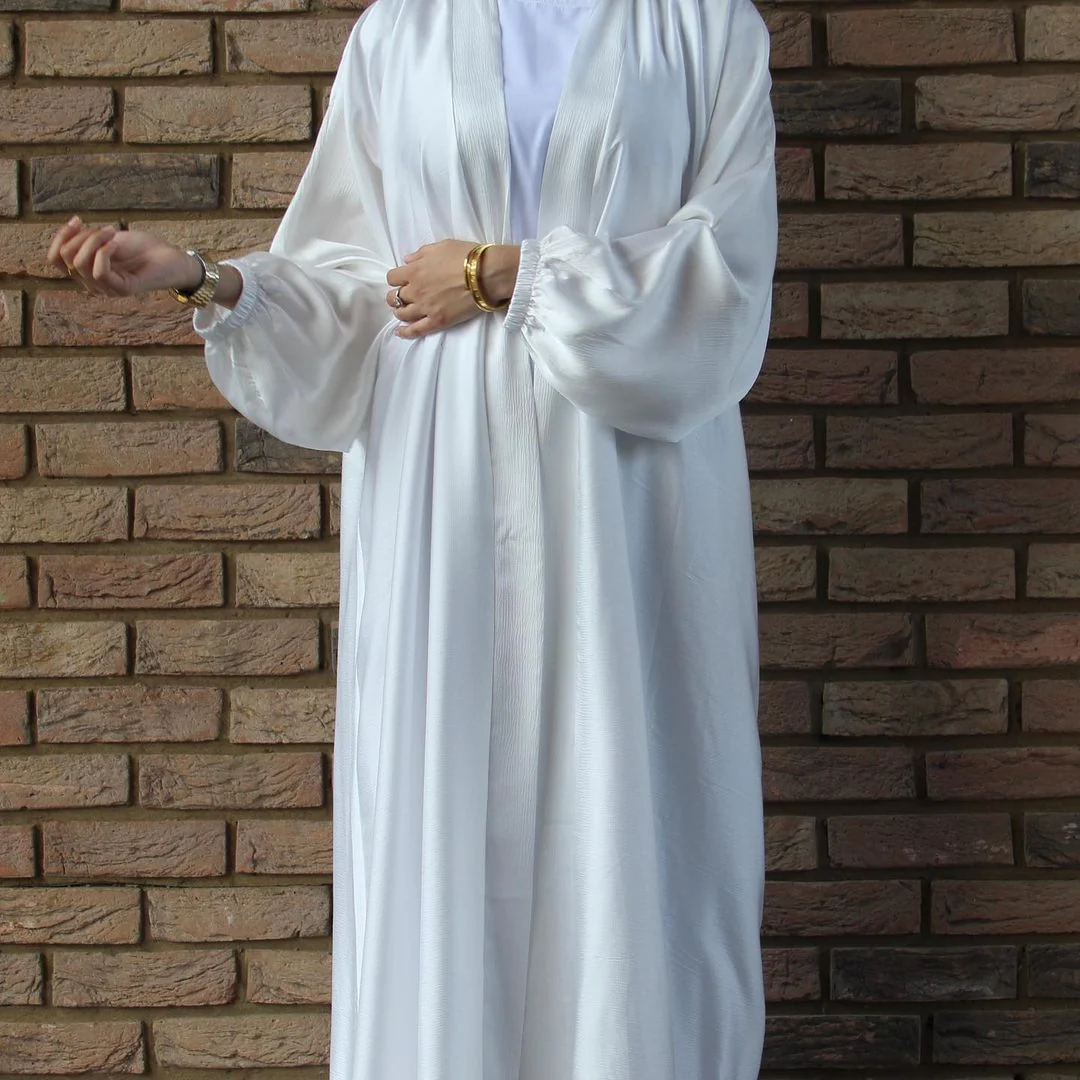 Satin Bunched Sleeve Open Abaya (MOA048) - Image 8