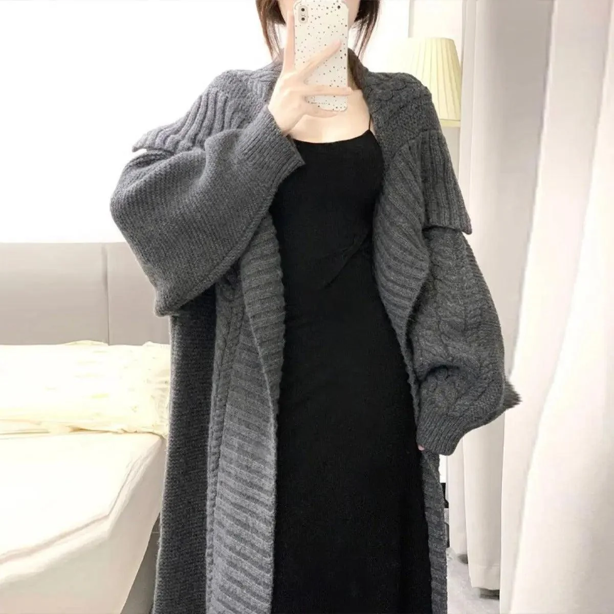 MS002 Open Front Long Sleeve Loose Sweater Cardigan Coats - Image 4