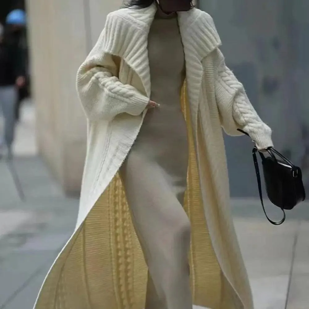 MS002 Open Front Long Sleeve Loose Sweater Cardigan Coats - Image 8
