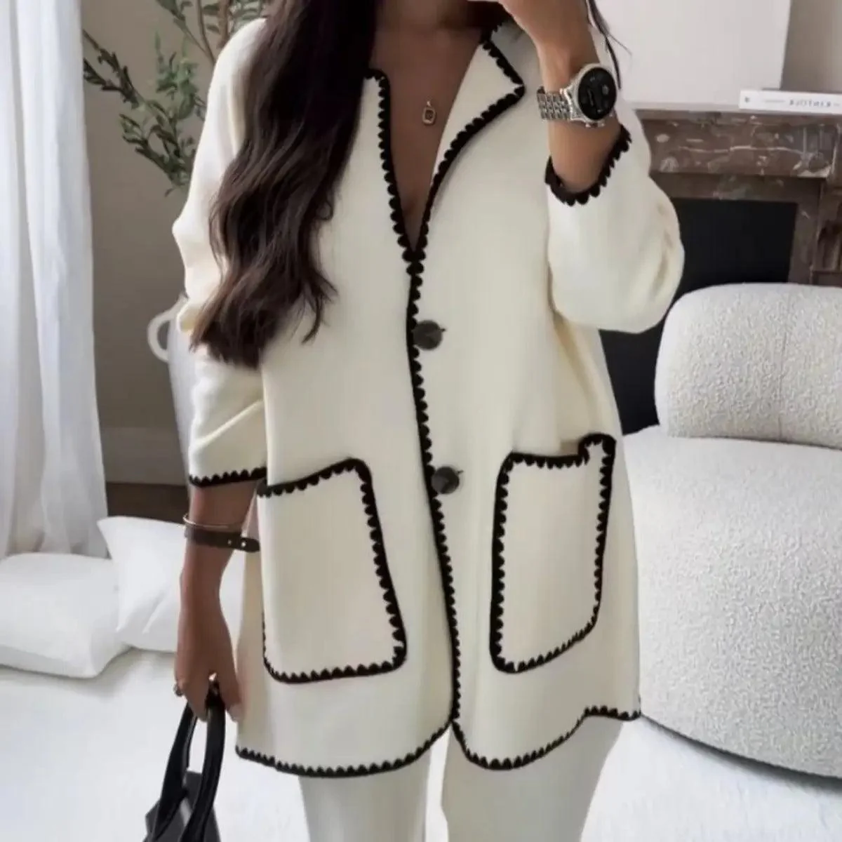 MS004  Fall Chunky Knit Cardigan Sweaters Casual Open Front Set - Image 4