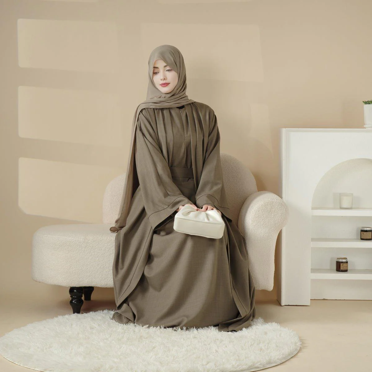 Plain Linen Abaya 3-Piece Set (MOA016) - Image 5