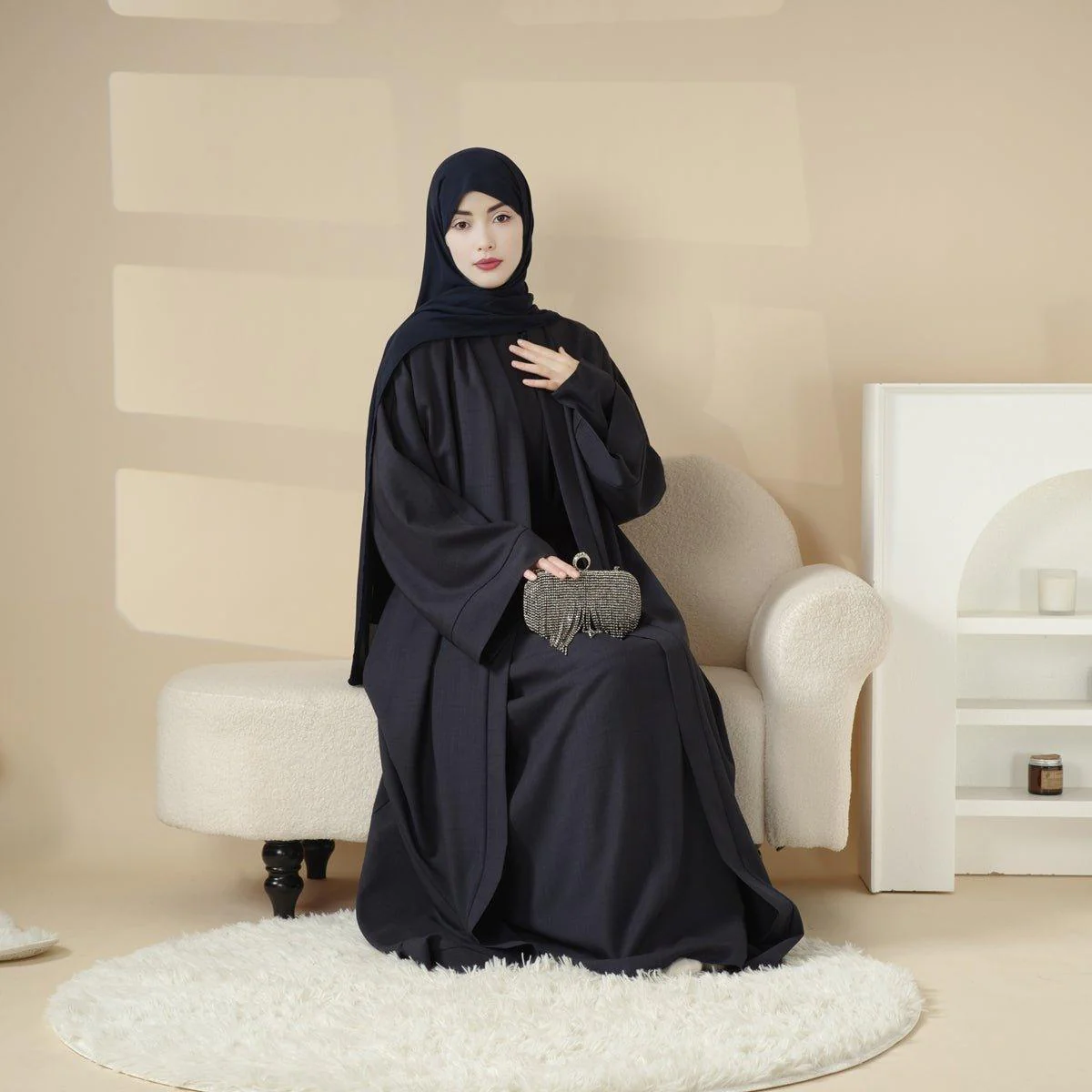 Plain Linen Abaya 3-Piece Set (MOA016) - Image 6