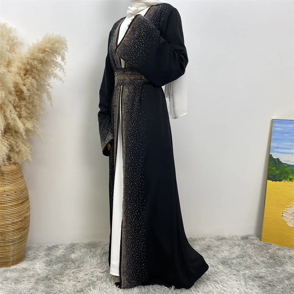 Rhinestones Open Abaya With Side Pockets (MOA046) - Image 12