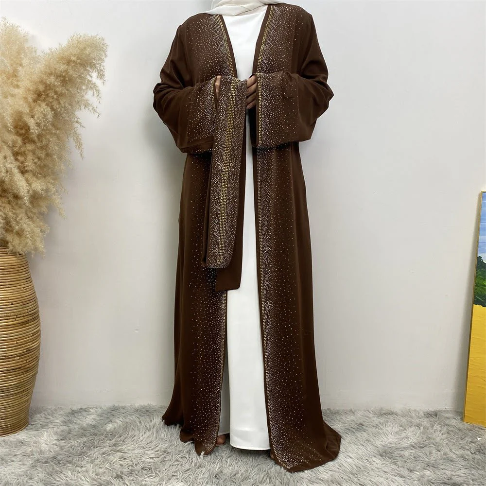 Rhinestones Open Abaya With Side Pockets (MOA046) - Image 16