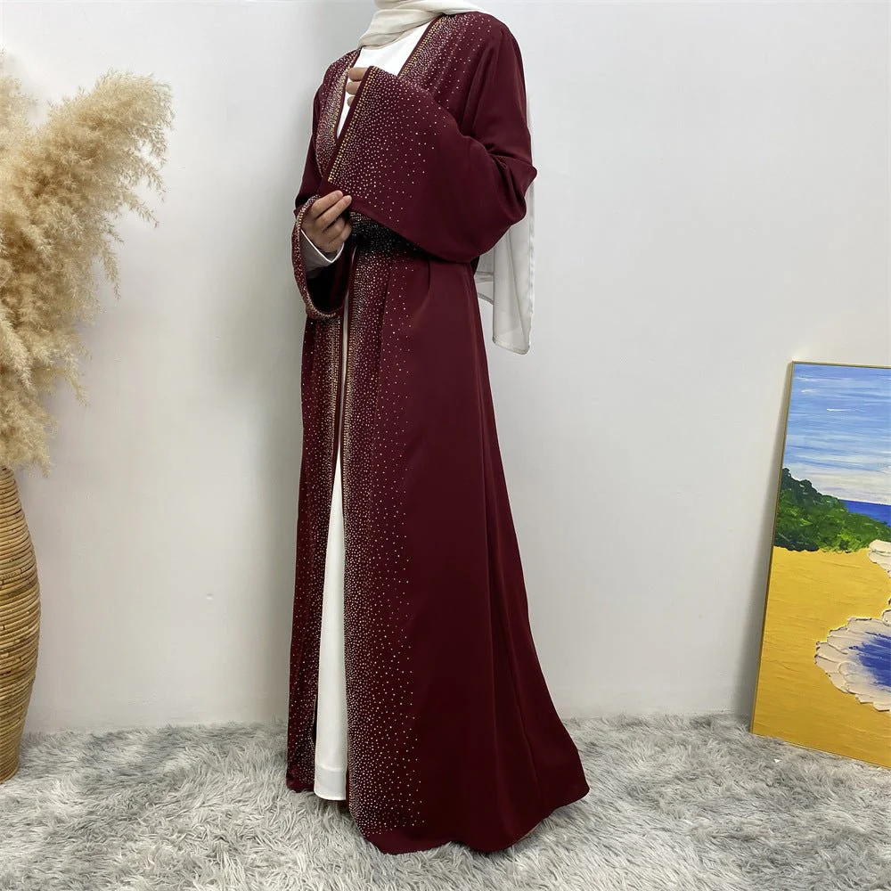 Rhinestones Open Abaya With Side Pockets (MOA046) - Image 19