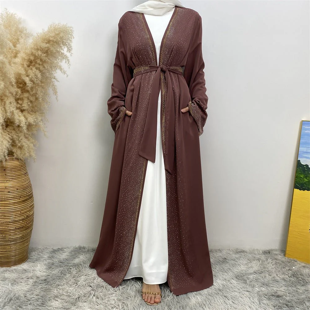 Rhinestones Open Abaya With Side Pockets (MOA046) - Image 21